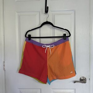 Humankind Unisex L Multicolor Colorblock Swim Shorts Drawstring Trunks 5”